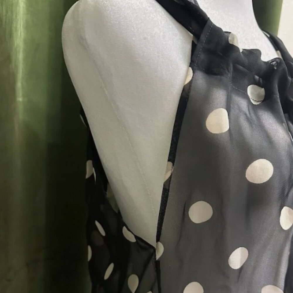 Classic Women's Sheer Black Polka Dot Sleeveless Blouse Size: M/L - Picture 6 of 8